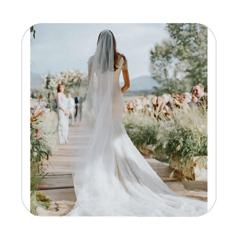 Unicra Bride Wedding Veil 1 Tier Long Bridal Cathedral Tulle Hair Accessories with Comb Wedding Veil Comb for Brides (59" W-118 L, Ivory) - Image 1